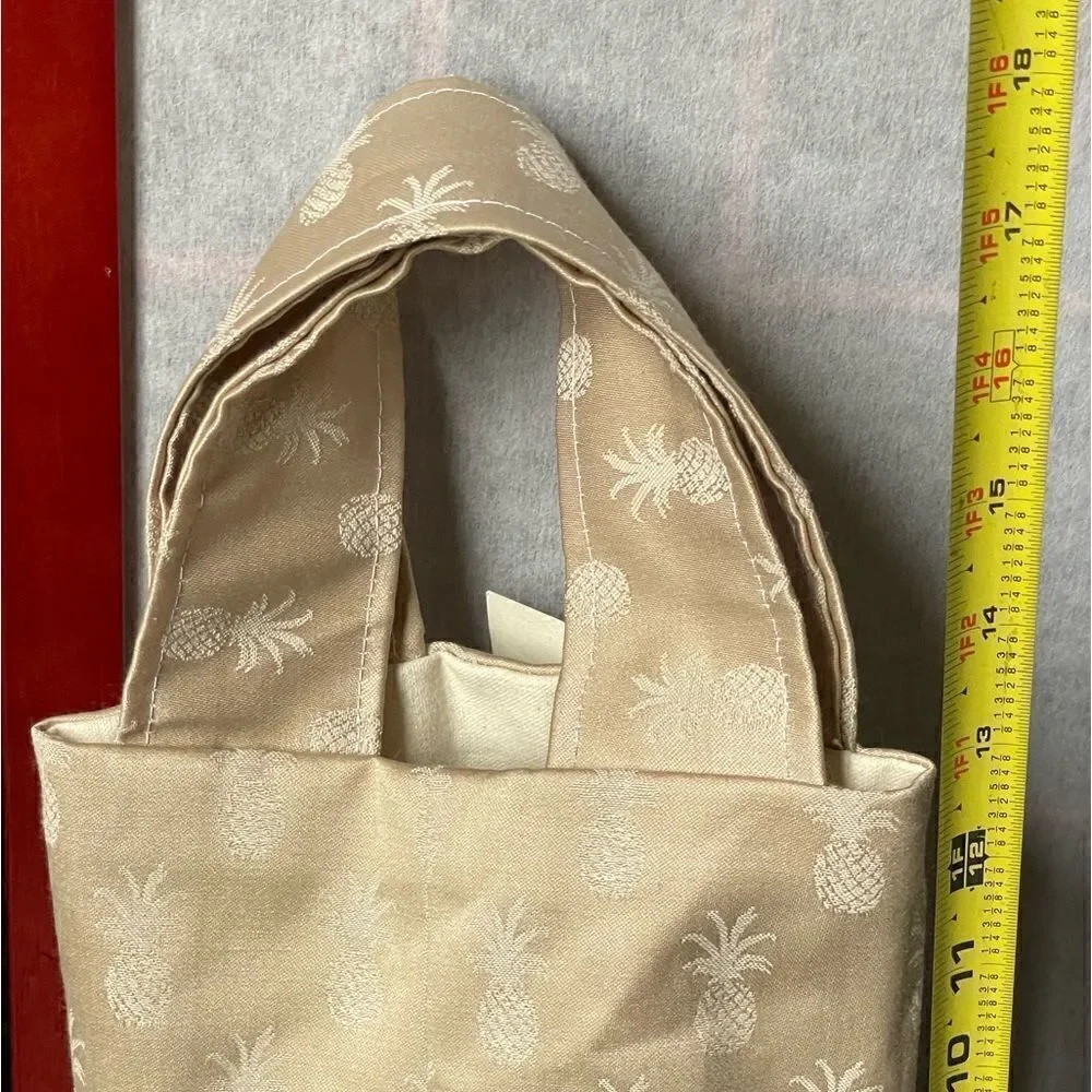 Handmade Cream Colored Cloth Wine Bottle Gift Bag w/Pineapple Designs